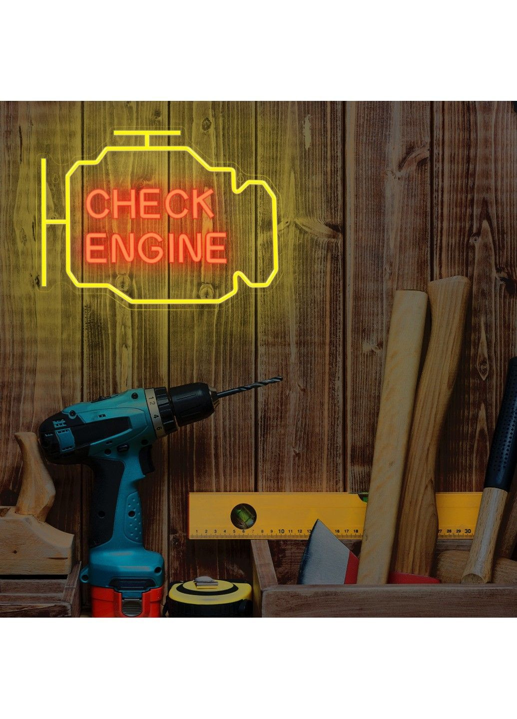 Настенный неоновый светильник "Check Engine" желтый + красный USB 40x30 см Smarti (371330750)