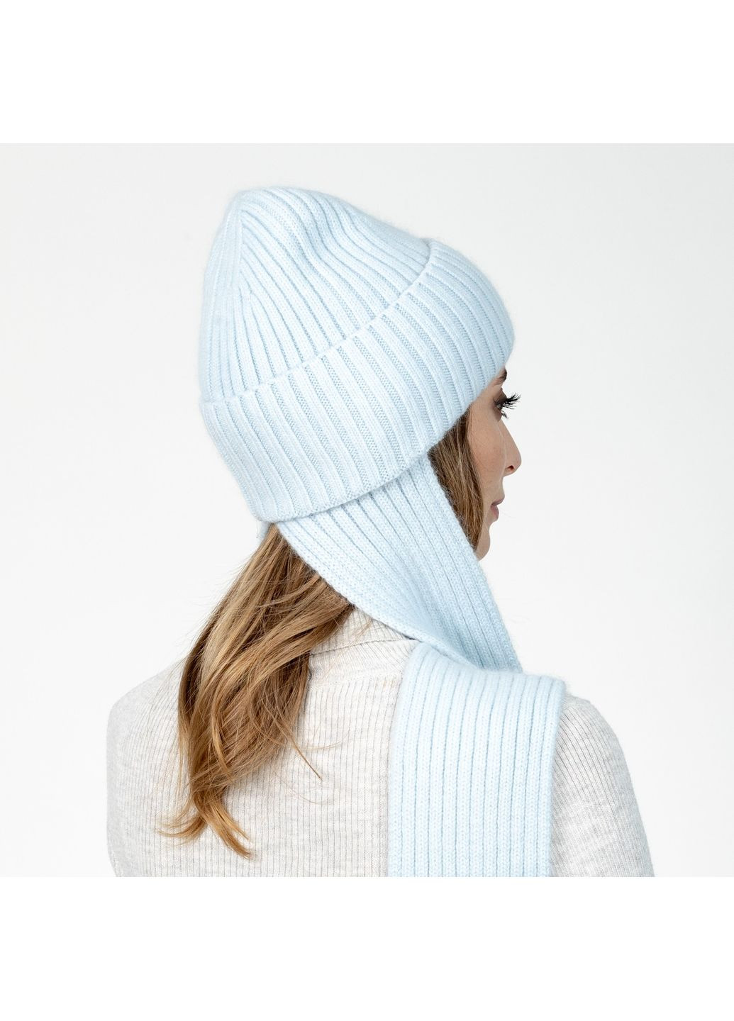 Шапка по голове с шарфом женская вискоза с ангорой голубая РИМА LuckyLOOK 591-820 (322789594)