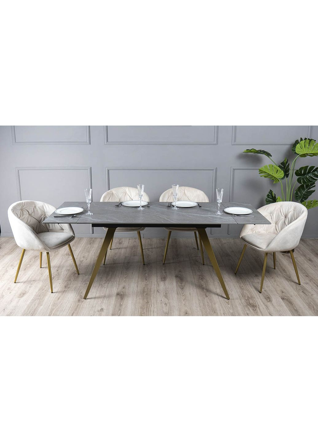 Стіл обідній Стар розкладний керамічний, 140/200x80x75 см, Сірий мат золоті ноги Prestol (372178817)