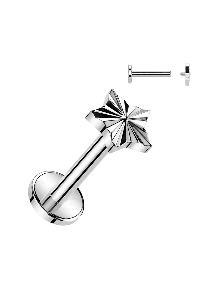 Сережка лабрет з титану із зірочкою TIL154-1608-ST для пірсингу хряща вуха, губ (Штанга: 8мм) Spikes (333698579)
