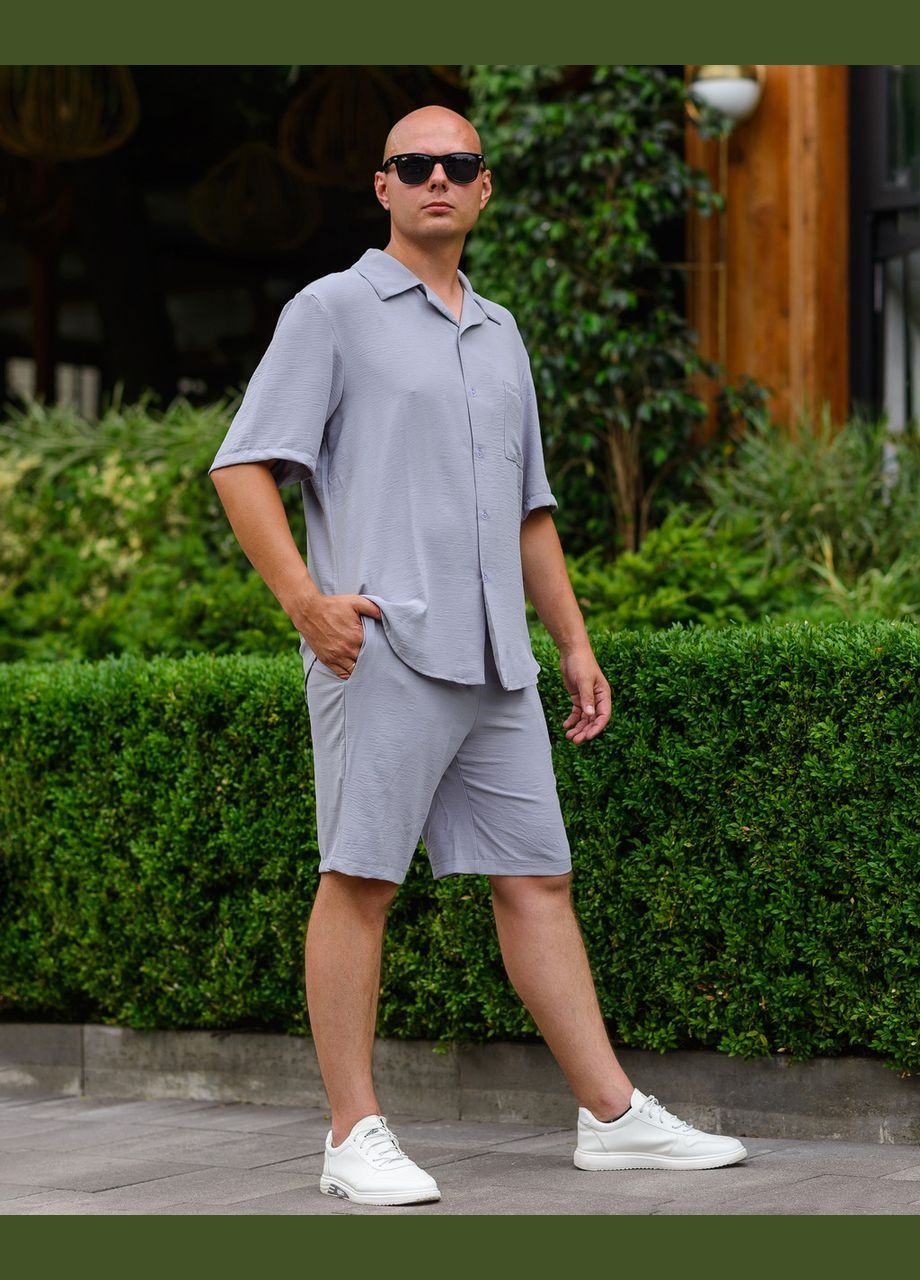 Серый мужской костюм из креп жатки серый Maybel