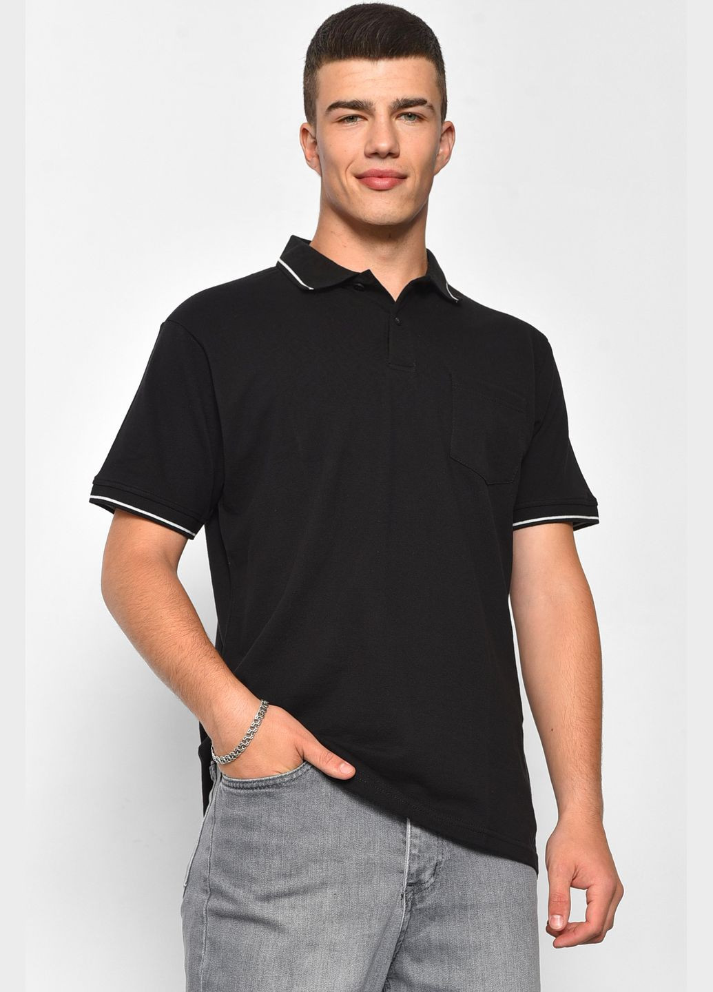 Чорна футболка поло чоловіча чорного кольору Let's Shop