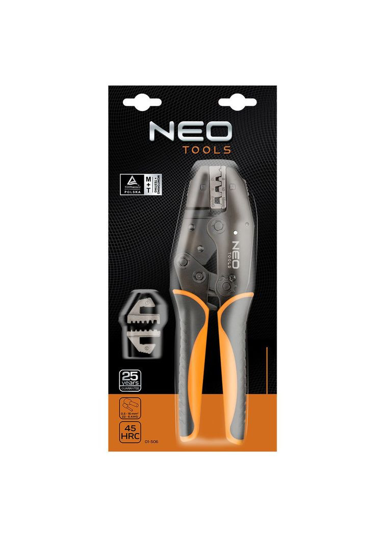 Кліщі (0.5 - 16 мм, 22-6 AWG) кримпер для обтискання кабельних наконечників (25215) Neo Tools (326600044)