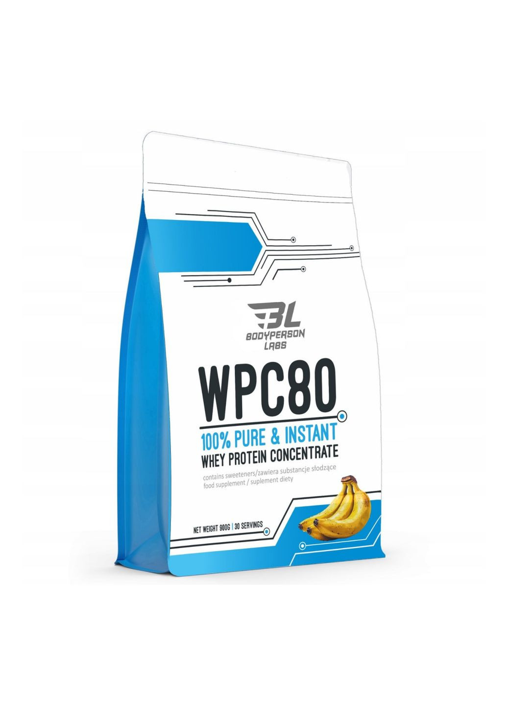 Сывороточный протеин для мужчин WPC80 900 г вкус банан 22,5 г белка Bodyperson Labs (367957544)