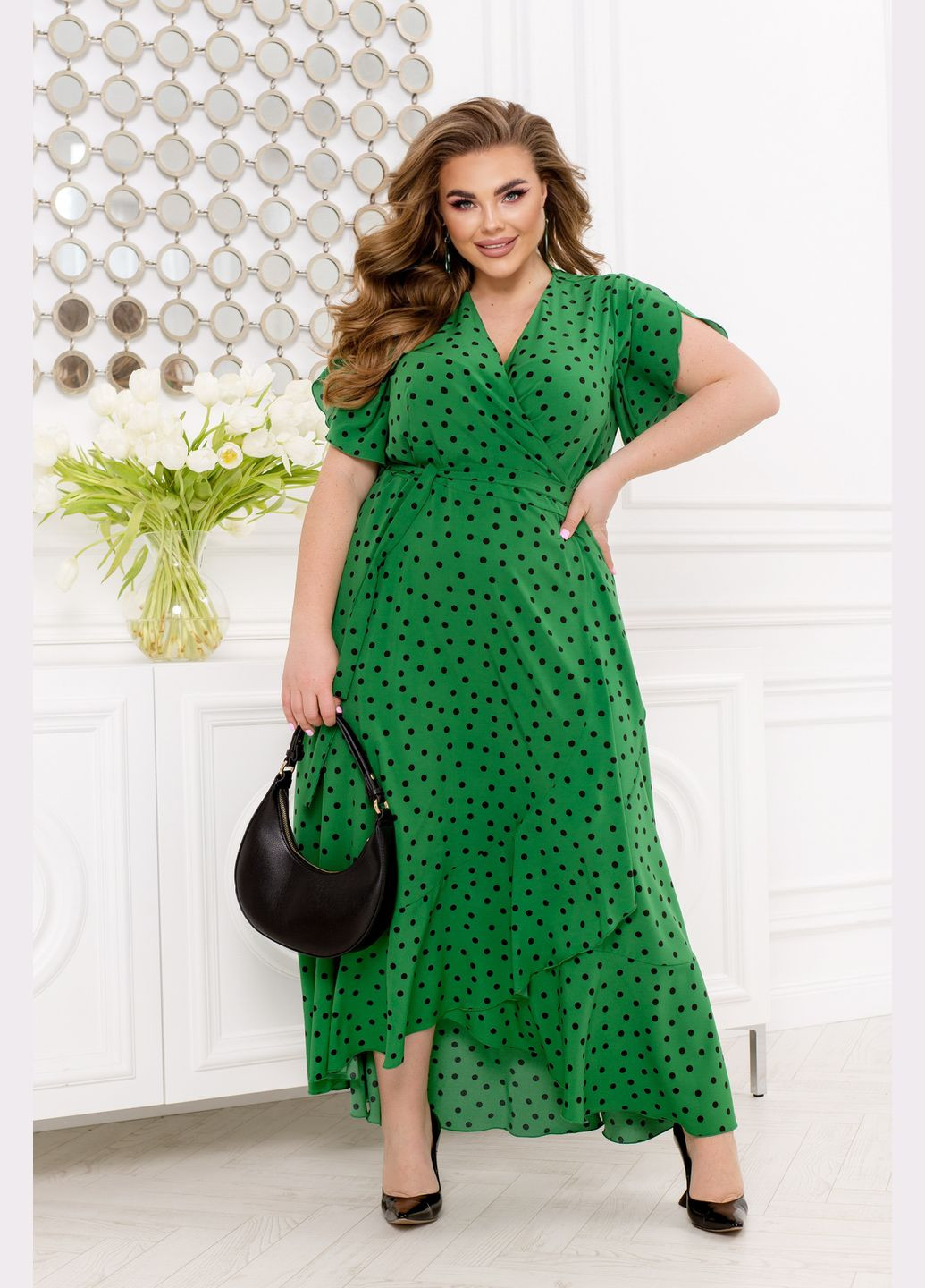 Зелена повсякденний сукня в горошок на запах No Brand в горошок