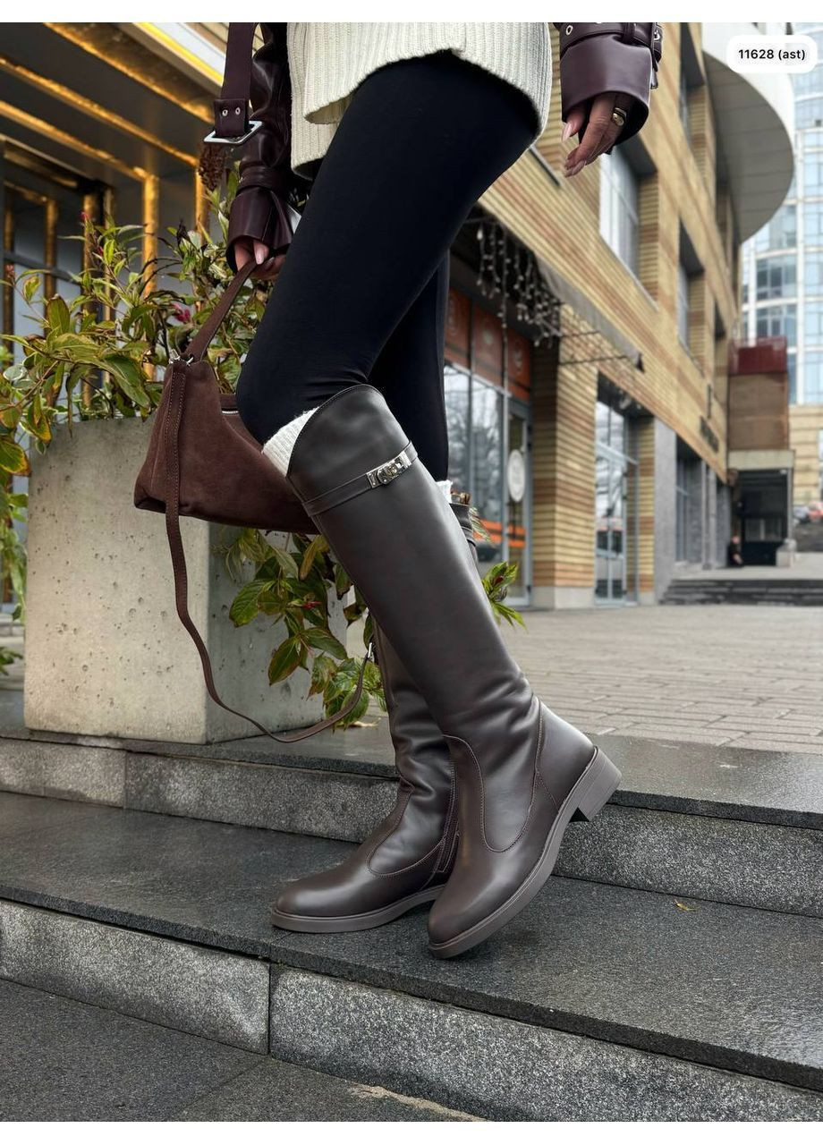 женские стильные сапоги жокеи цвет шоколад евро зима No Brand