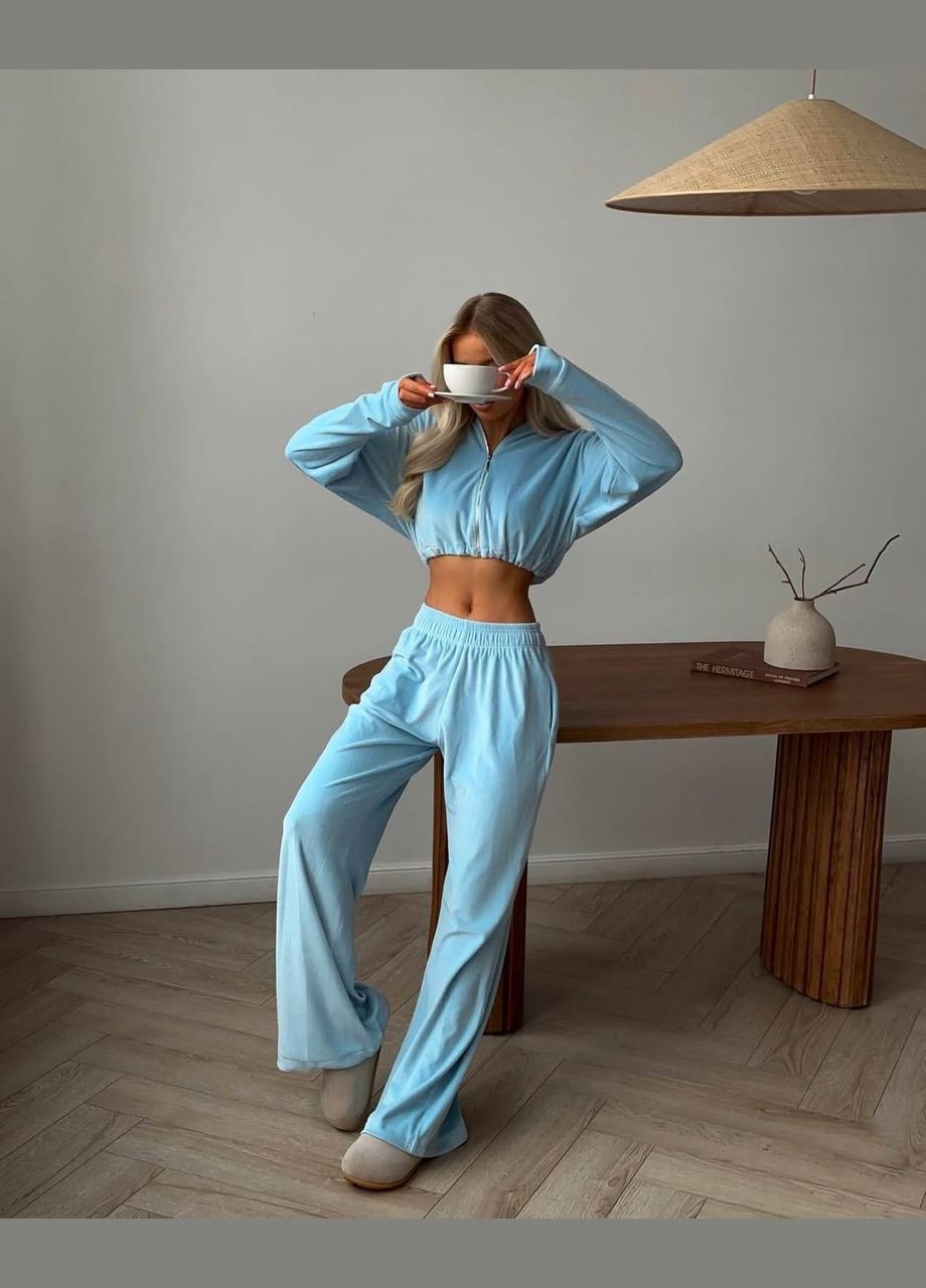 Велюровий костюм з укороченою кофтою на затяжках та широкими штанами Nositi (315919882)