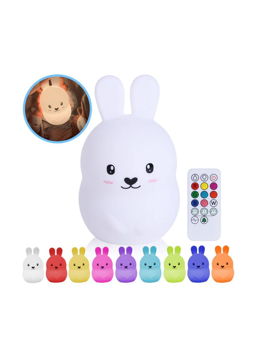 LED ночник аккумуляторный силиконовый цветной на пульте «Зайчик» белый Chwares Amazon (369965846)