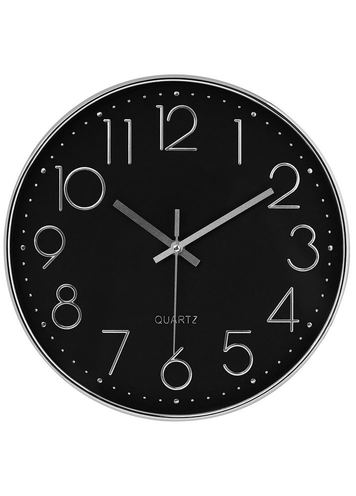 Часы настенные кварцевые бесшумные круглые для дома Premium Silver CW-30 - Черные Losso (322776915)