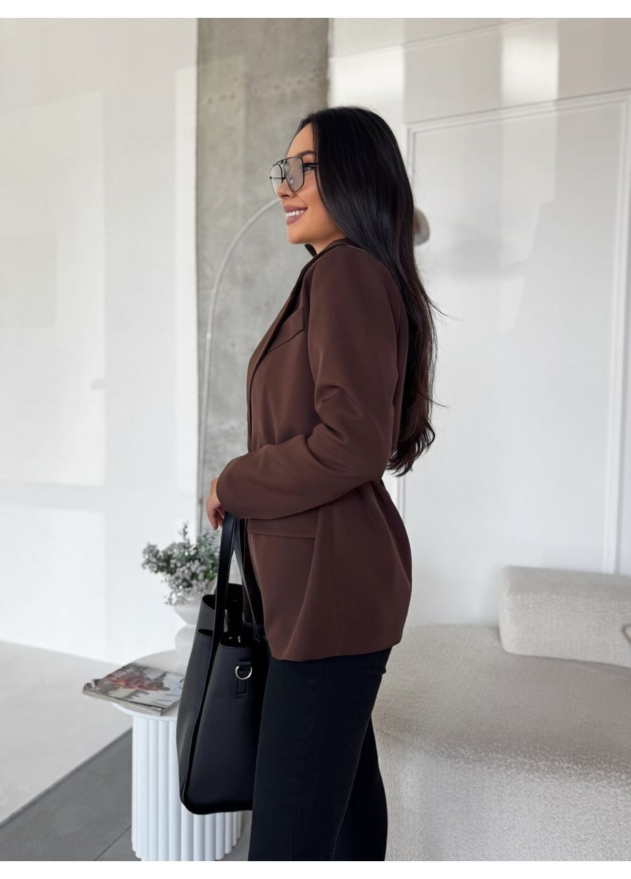 Коричневый женский женский пиджак No Brand однотонный - демисезонный