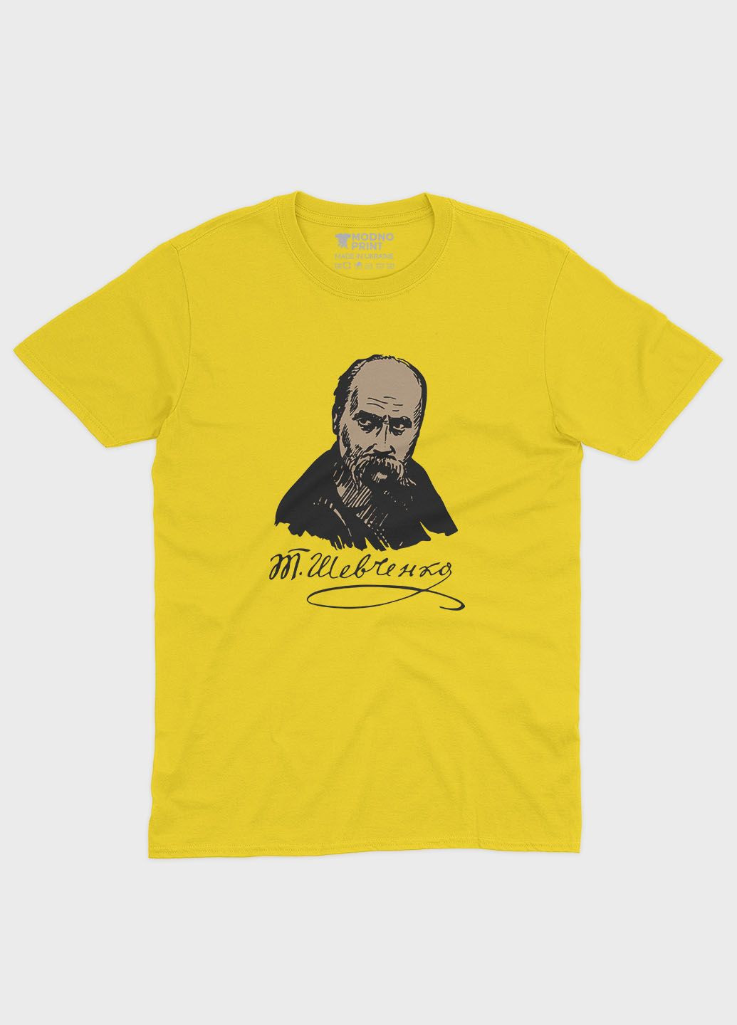 Желтая мужская футболка с патриотическим принтом тарас шевченко (ts001-2-sun-005-1-054) Modno