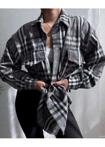 Жіноча фланелева сорочка в клітинку, сіра, з розрізами, р. (мод. 690) No Brand (358931463)
