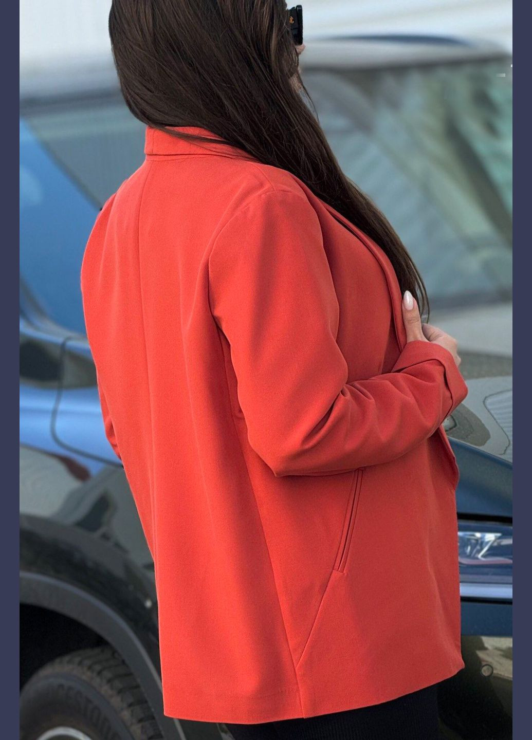 Оранжевый женский пиджак женский оранжевого цвета Let's Shop с орнаментом - демисезонный