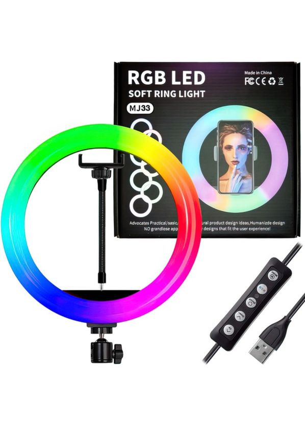 Кольцевая лампа RGB 33 см Ring Light Лампа для блогера Tik-Tok с держателем для телефона и штативом 2,1 метра круглая 33 см No Brand (315919671)