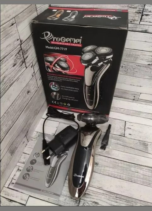 Електробритва професійна, бездротова, потужна чоловіча бритва з плавальними головками GM-7719 Pro Чорна Geemy (306716764)