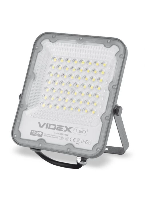 LED прожектор уличный лампа наружная PREMIUM F2 30W 5000K 12-48V (VL-F2-305G-12V) Серый Videx (335834585)
