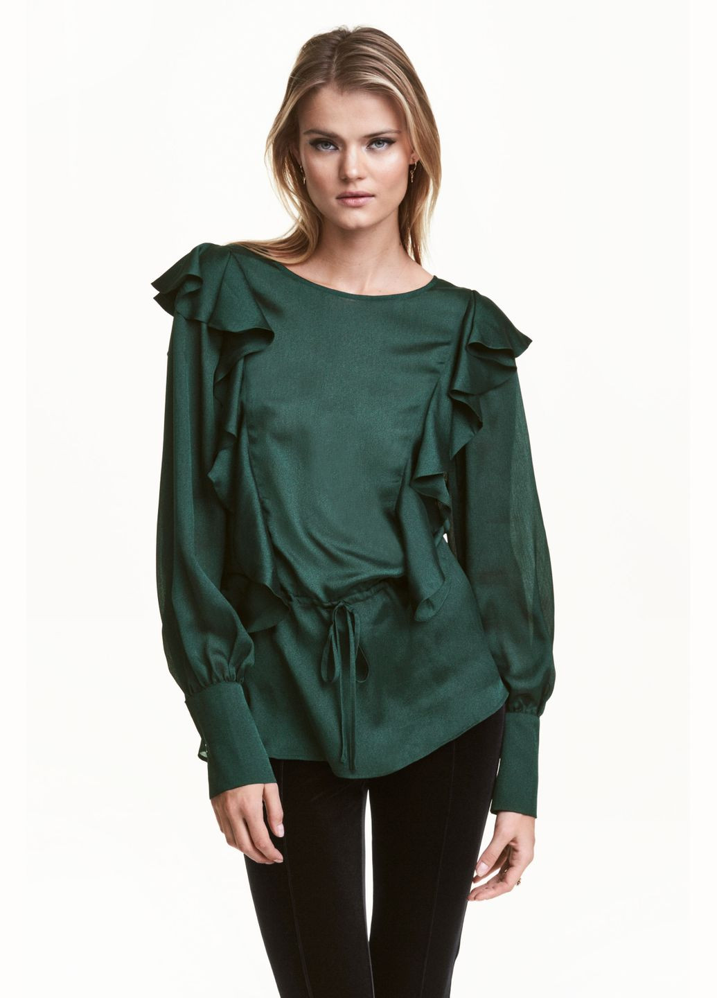Темно-зеленая блуза демисезон,темно-зеленый, H&M
