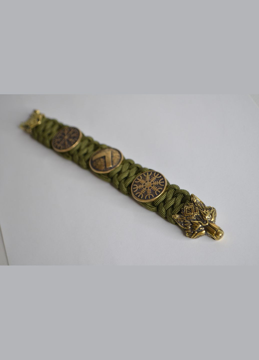 Браслет із вовком, спартанським щитом, шоломом жаху та вегвізиром із бранзи ручне лиття + брелок у подарунок No Brand (341738821)