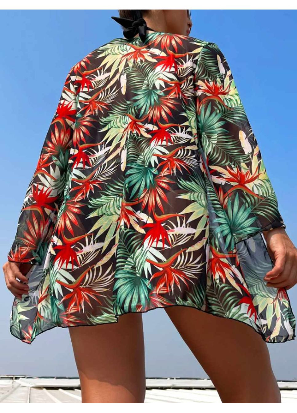 Черный летний раздельный купальник с парео - черный (kup-black-pareo) Vakko