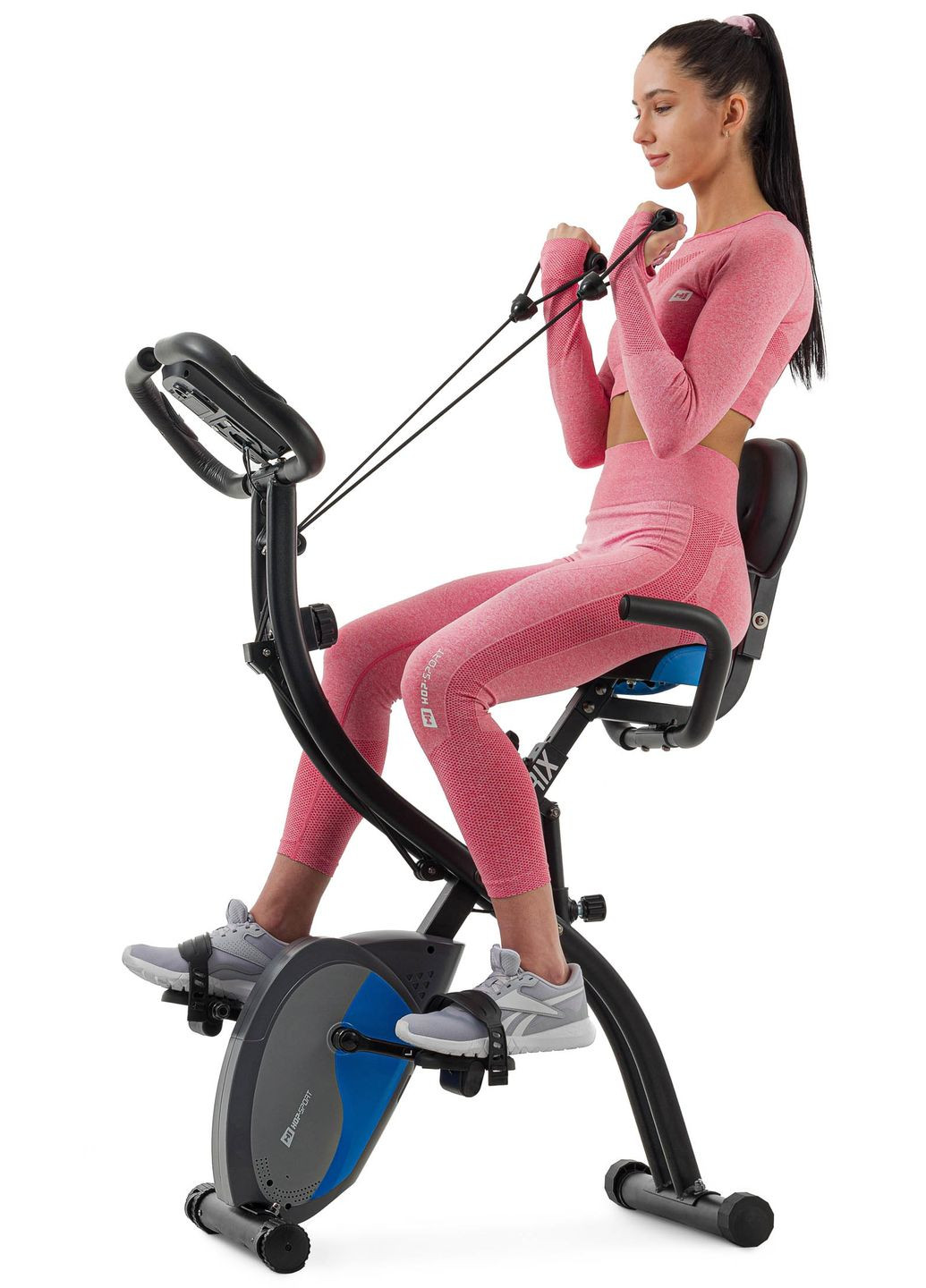 Велотренажер магнітний HS-3010X Grix X-Bike з еспандерами чорно-синій Hop-Sport (361952828)