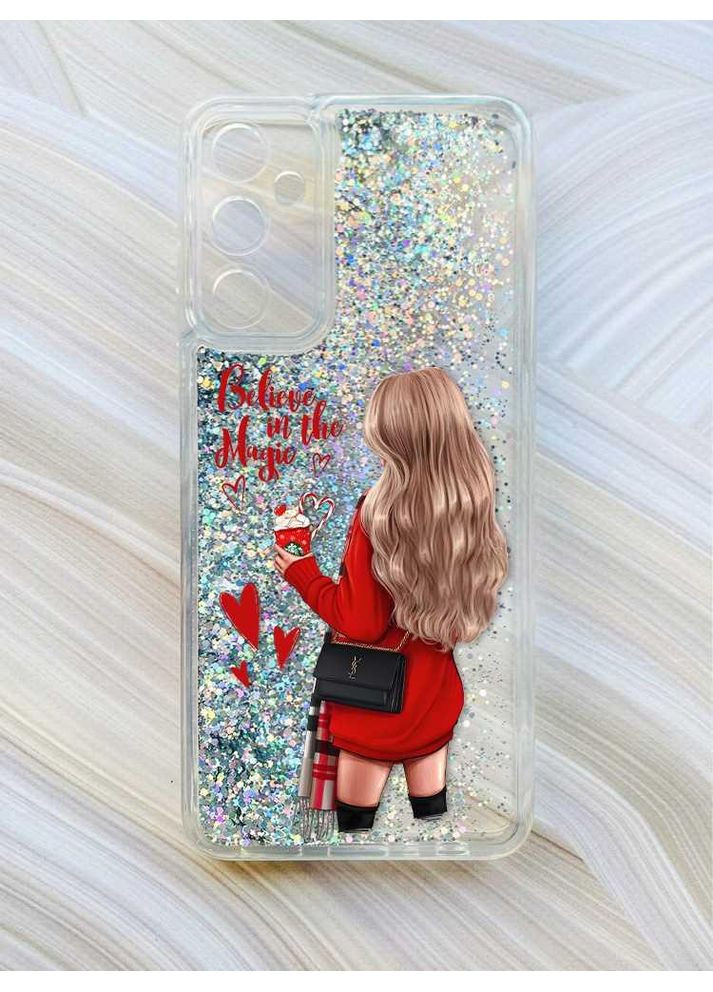 Чохол з плаваючими блискітками на Samsung Galaxy A35 (A356) Сріблястий:: Дівчина з кавою (принт 137) CASE CONTROL (360665286)