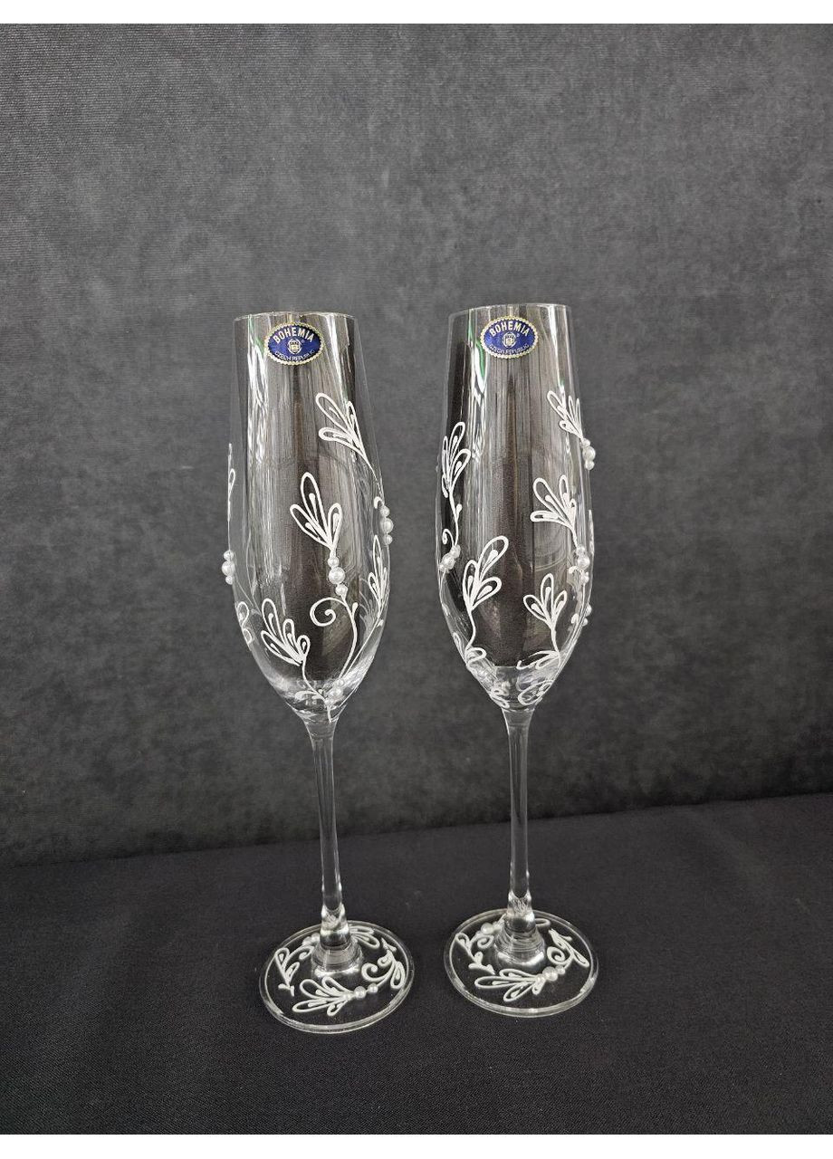 Свадебные бокалы 2 шт. Бокалы для молодоженов Стеклянные бокалы для шампанского с жемчугом Bohemia (367056074)
