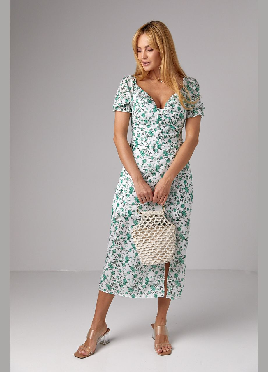 Зеленое откровенный летнее платье миди с коротким рукавом и открытыми плечами - красный Lurex