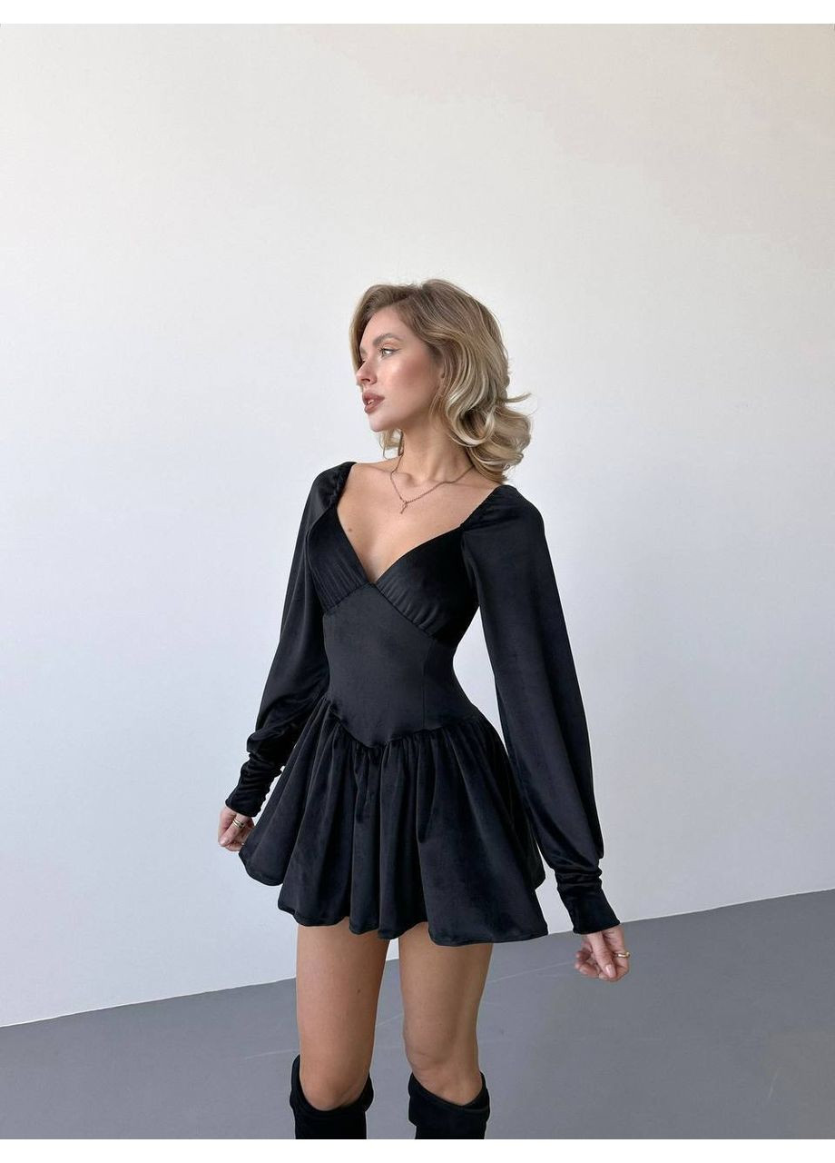 Чорна повсякденний оксамитовий жіночий комбінезон-сукня Україна