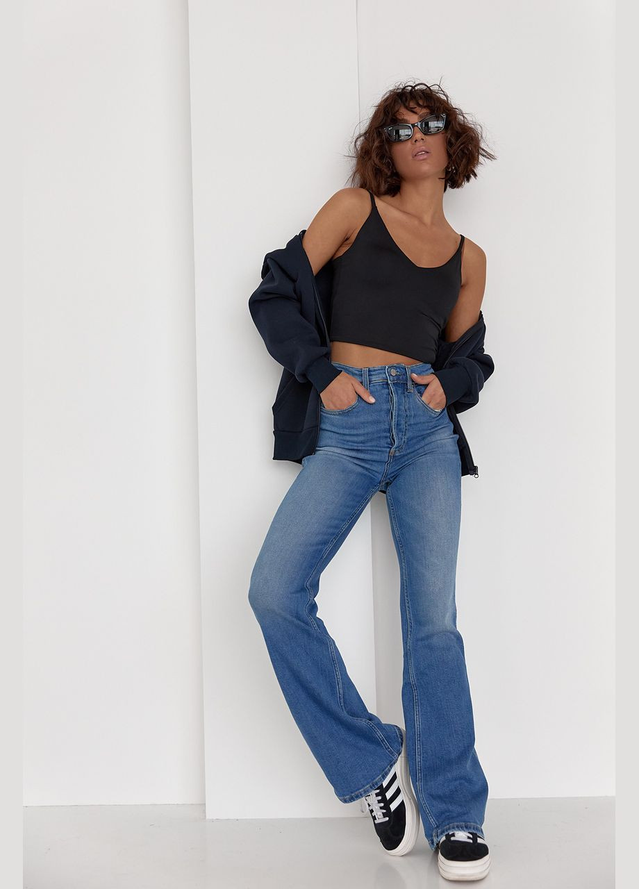 Женские джинсы клеш с круглой кокеткой сзади - джинс Lurex - (282953883)