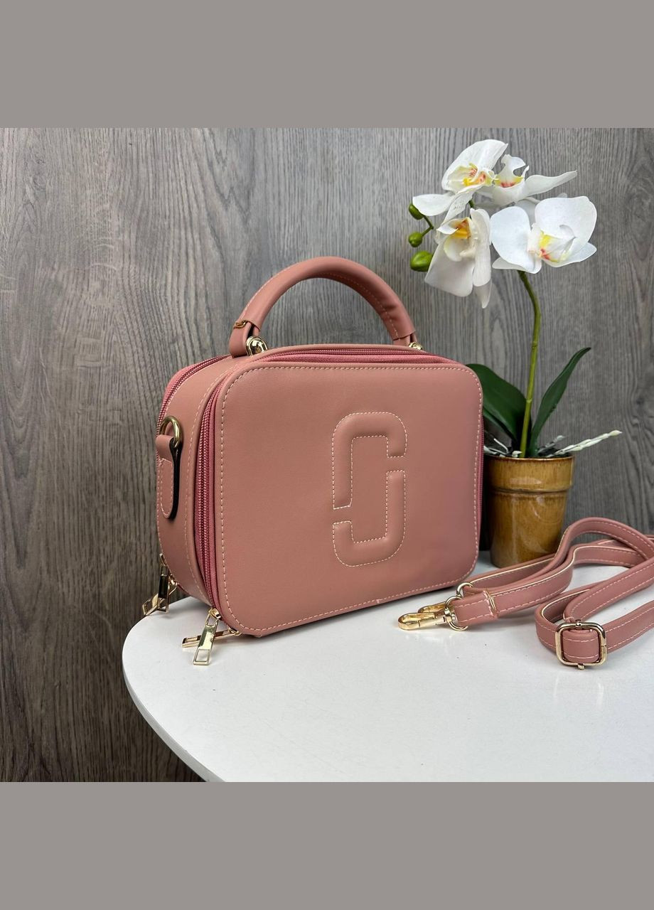 Міні каркасна сумка на плече з екошкіри з геометричним візерунком рожева (sku_967) No Brand (330576508)