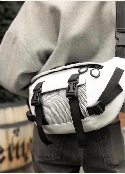 Спортивная сумка на пояс через плечо женская из экокожи большая Белый 35055 Sambag (335007990)