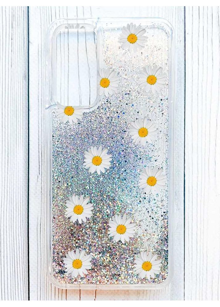 Чохол з плаваючими срібними блискітками на Samsung Galaxy S24 FE Фон ромашки (принт 41) Creative (362963466)