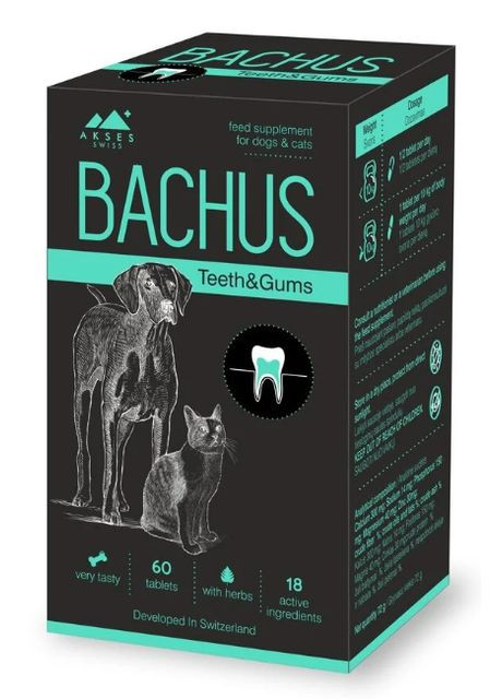 Вітаміни для собак та котів Bachus Teeth&Gums для підтримки гігієни ротової порожнини ЦІНА ЗА 1 ТАБЛ. Akses Swiss (272611493)