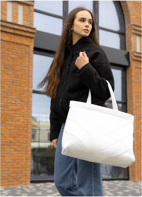 Женская большая сумка шоппер с прострочкой Белая (7410421434) Sambag (360965741)