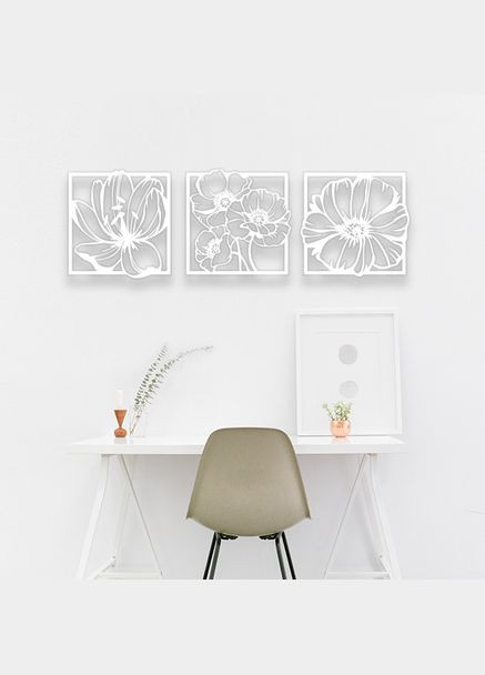 Панно 3D декоративне з об'ємом 15 мм для стін, Квіти 50 х 153 см Білий Декоинт (278286564)