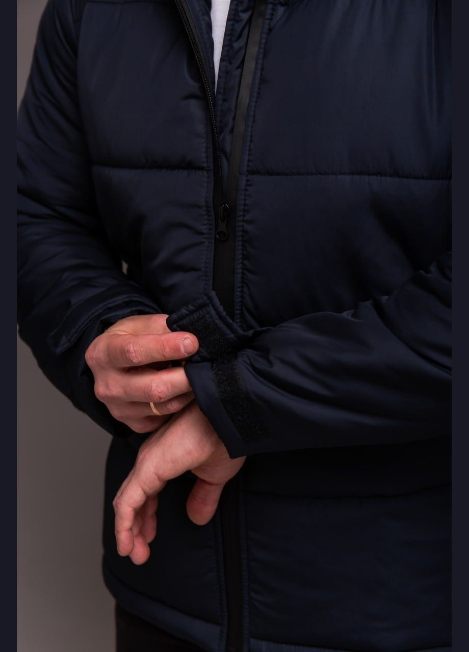 Темно-синя зимня теплі коротка куртка з капюшоном Vakko