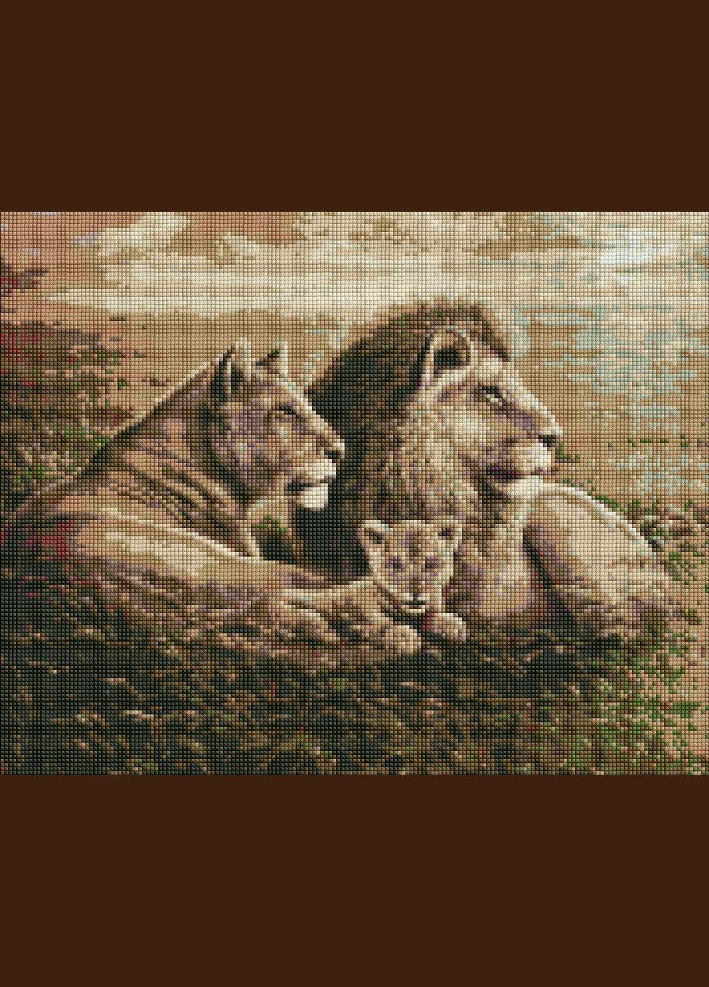 Алмазная вышивка на подрамнике Львиная семья 40х50 Алмазная мозаика круглыми стразами идейка AMO7334 Идейка (313402621)