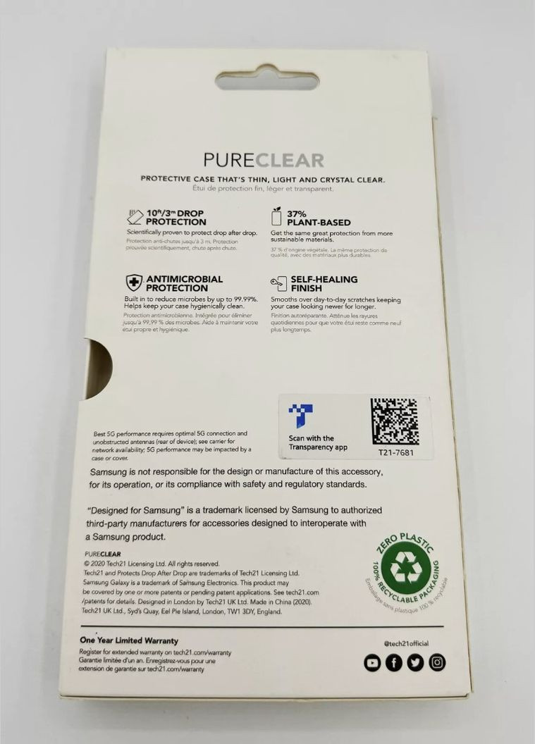 Фирменный противоударный чехол Pure SM для Samsung Galaxy S20 Ultra SM-G988 Tech21 (322195520)