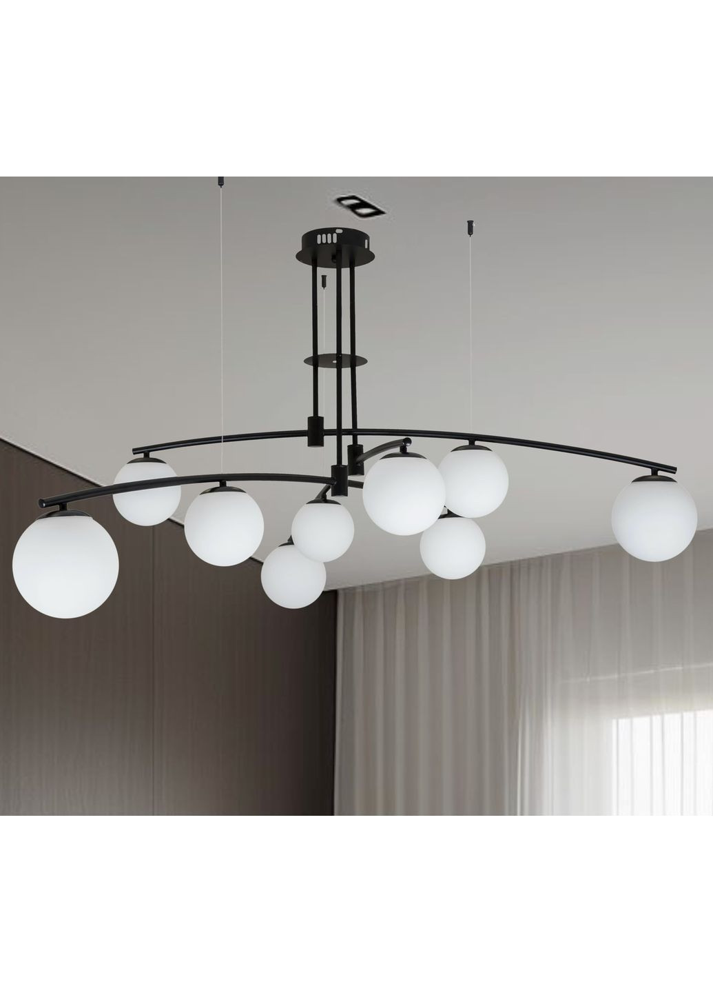 Чорна сучасна люстра на 9 білих плафони (52-9827-9 BK+WH) No Brand (370072062)