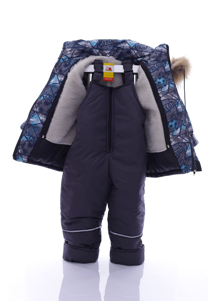 Серый зимний комбинезон на синтепоне для мальчика с принтом football оригинал серый 104 см (41670) BABYKROHA