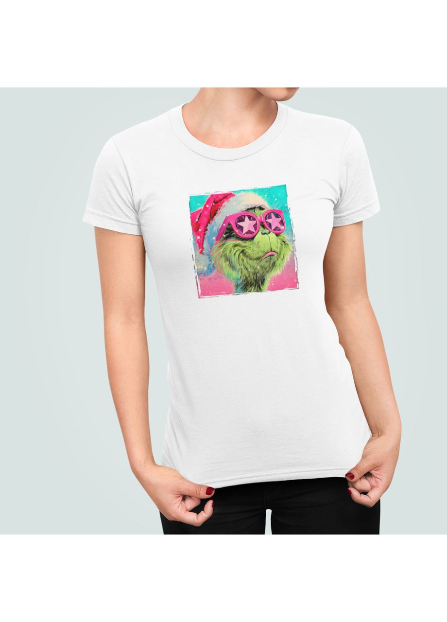 Жіноча Новорічна футболка з принтом Grinch Грінч у рожевих окулярах Різдво Stedman - (369155036)