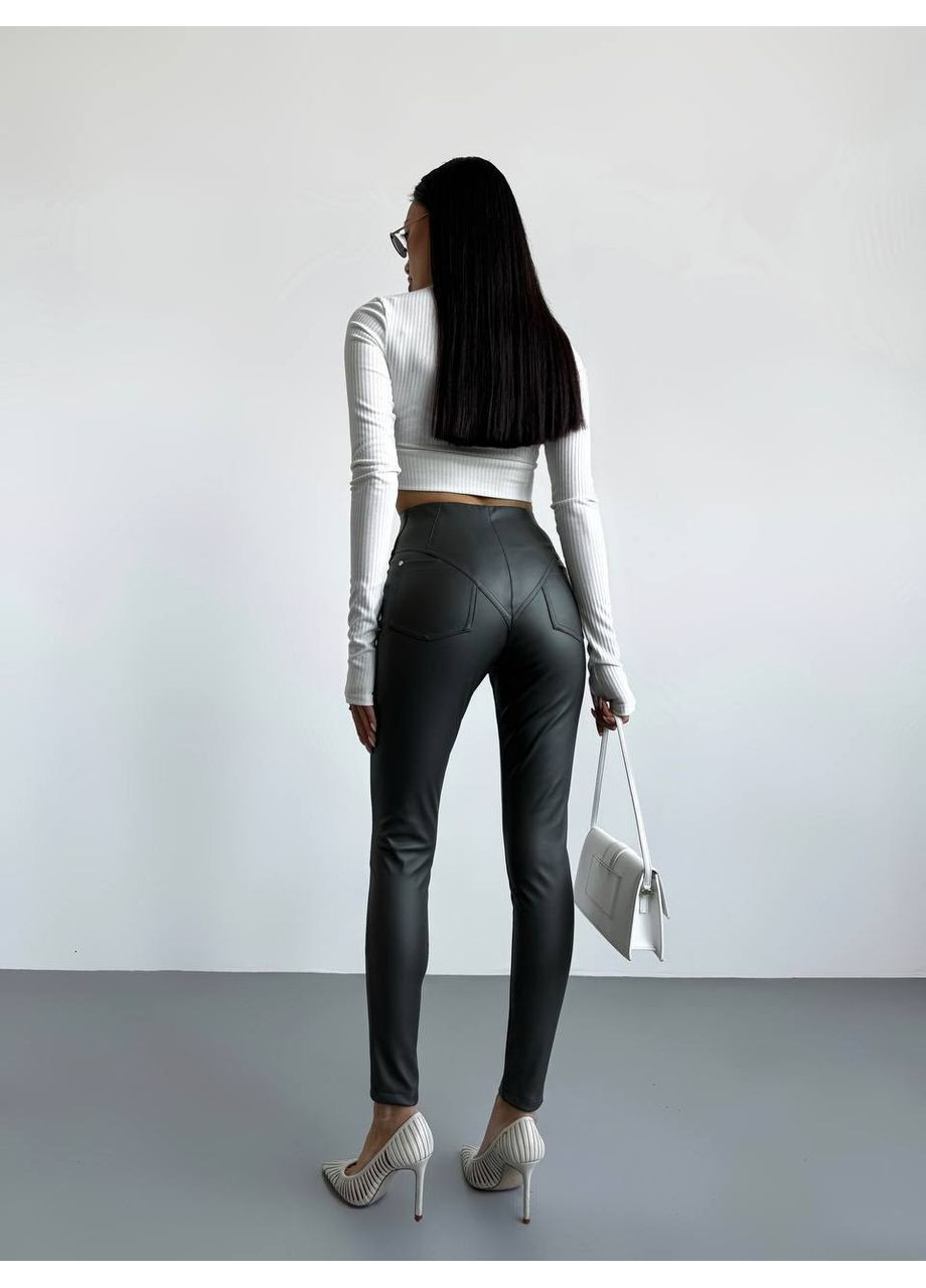 Оливковые демисезонные леггинсы из экокожи Україна