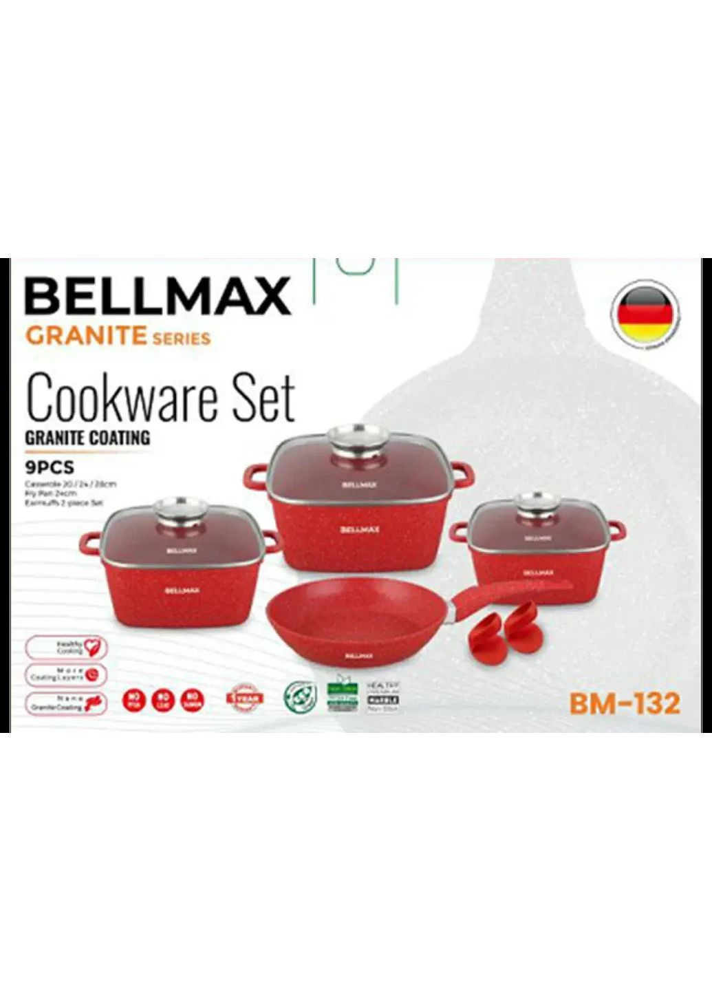 Набір посуду Bellmax Cookware Set BM-132 RED Grant (363832305)