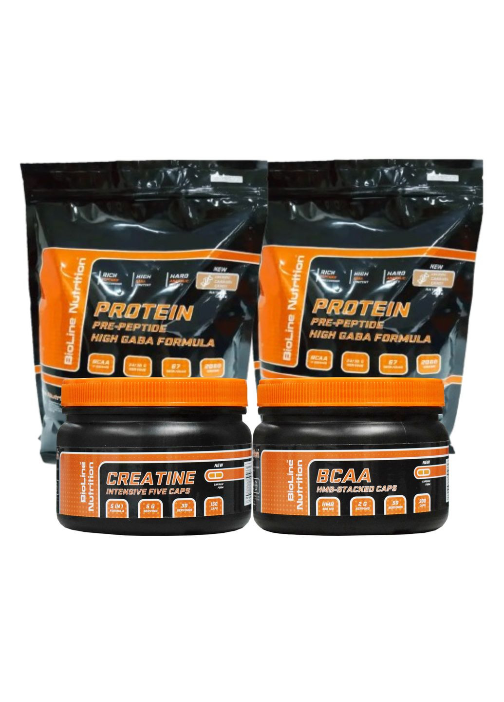 Протеїн 4 кг смак Карамель + Креатин у капсулах + Амінокислоти BCAA у капсулах BioLine Nutrition (369769912)