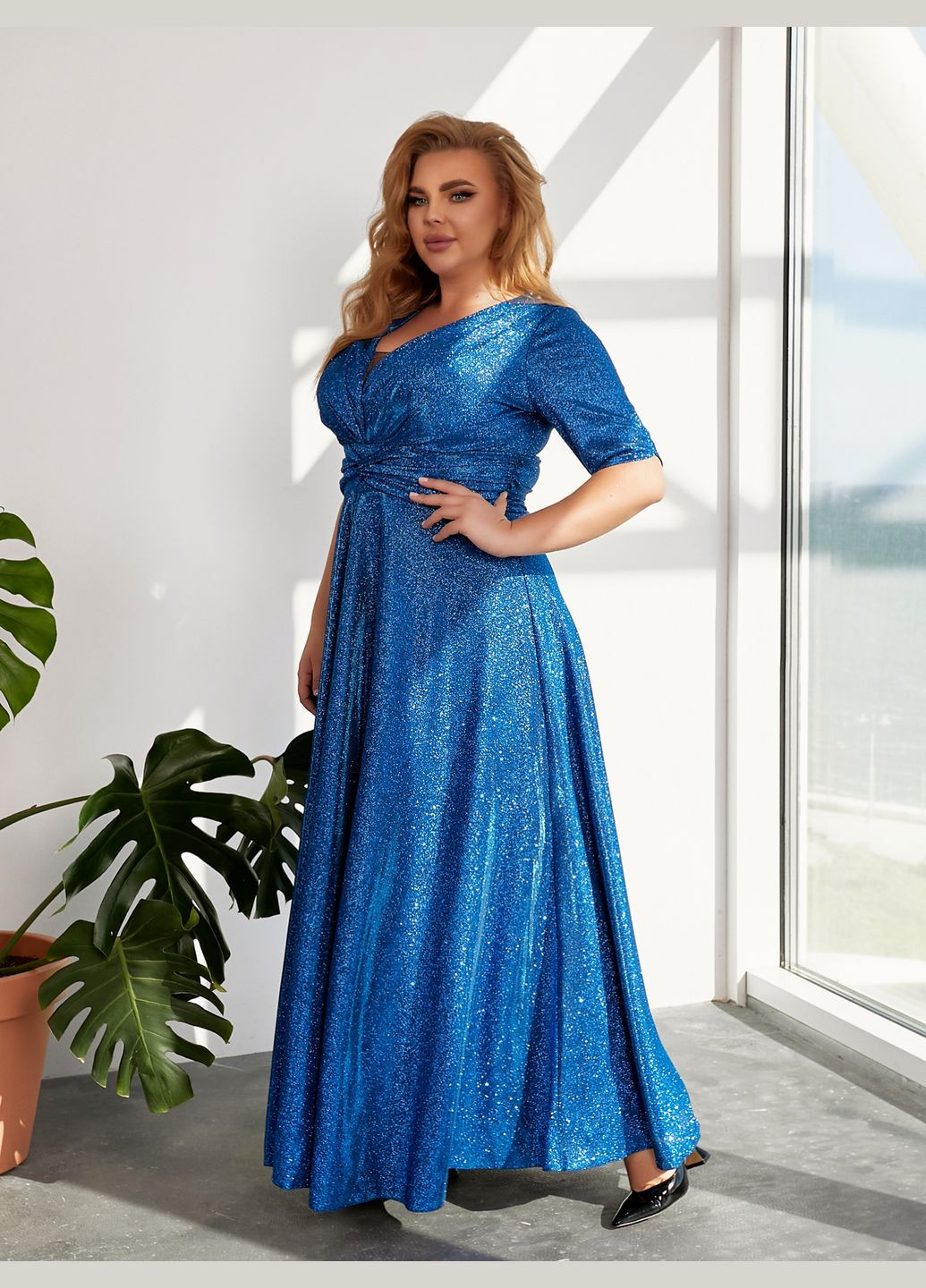 Синя святковий, коктейльна, карнавальний, кежуал, вечірня вечірня сукня максі з глітером дзвін, а-силует No Brand однотонна