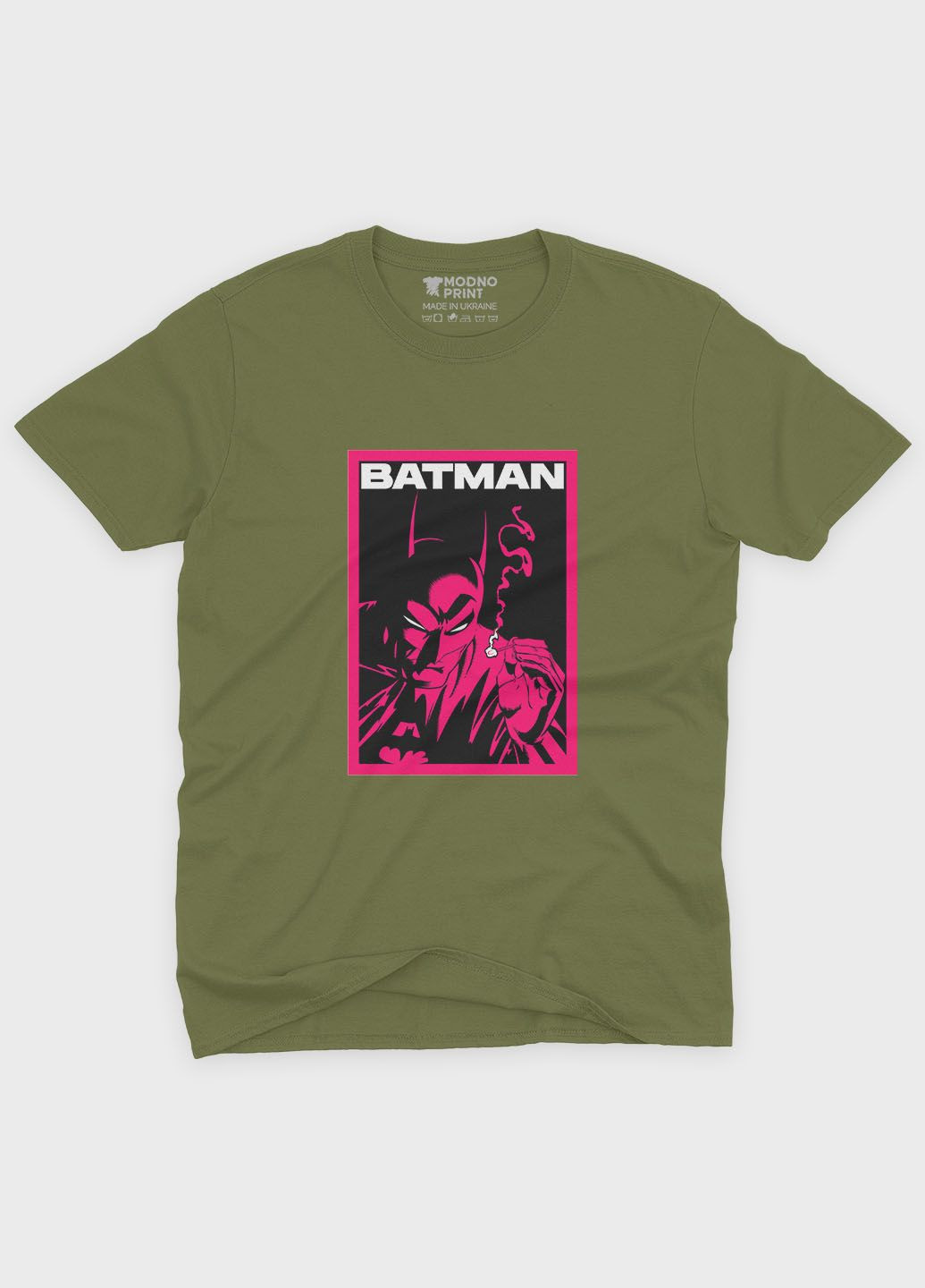 Хаки (оливковая) мужская футболка с принтом супергероя - бэтмен (ts001-1-hgr-006-003-023) Modno
