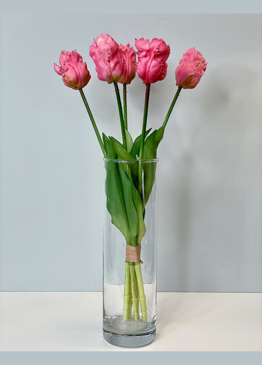 Тюльпани штучні латексні махрові букет 5 квіток рожевий HVOYA (323654299)
