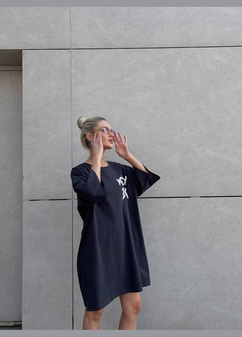 Графитовое повседневный женское платье-футболка рубашка Україна мультикам