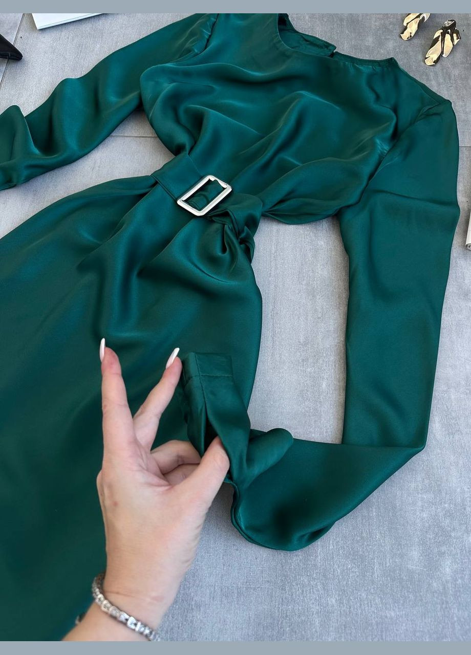 Изумрудное кэжуал шелковое макси платье Adelante однотонное