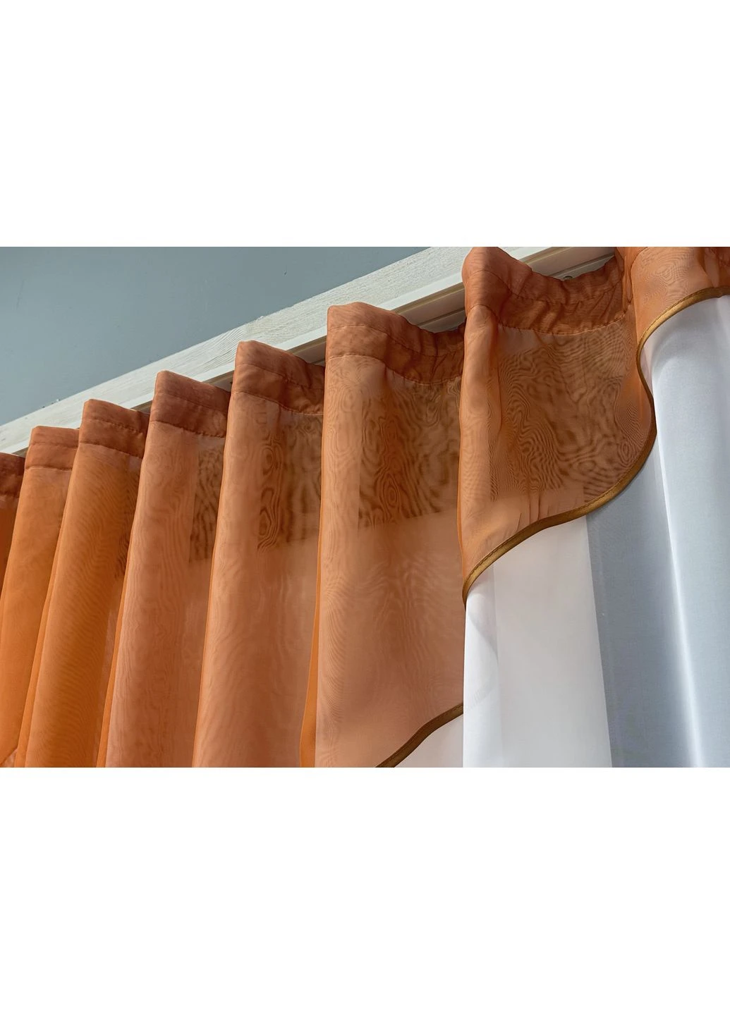 Кухонна фіранка № 053к теракотовий з білим 280х170 см (52-1013) VR-Textil (332167199)
